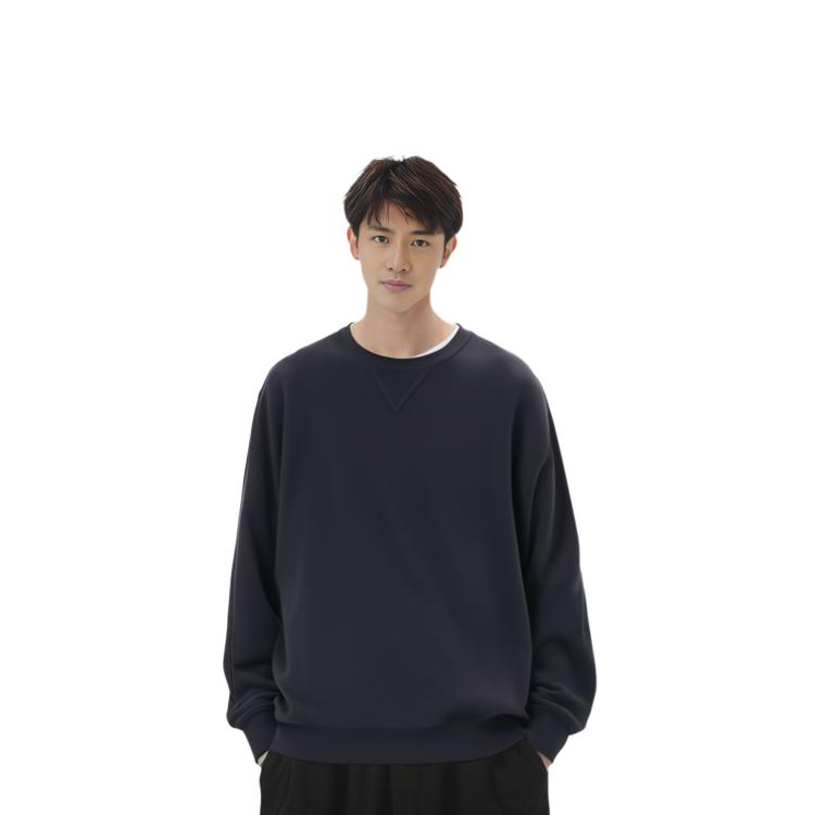 Uniqlo Свитшот с круглым вырезом, однотонный, с длинным рукавом, унисекс, черный 444966-69