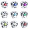 Медные twelve month birthstone сердце вечность шармы бусины кулон подходят к оригинальному браслету для женщин тонкие ювелирные изделия
