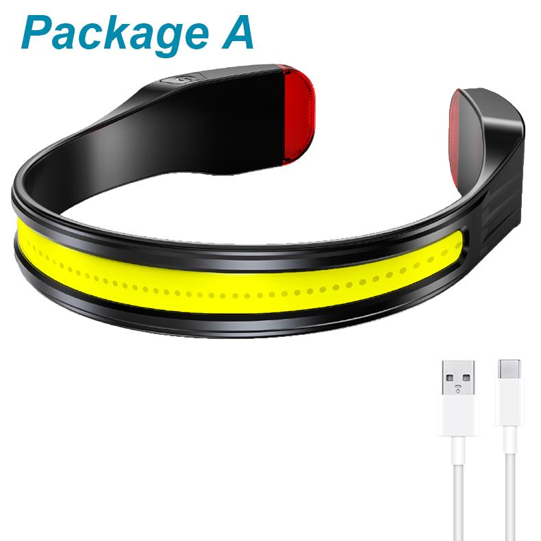 COB LED HeadLamp Type-C USB Rechargeable Headlight Multifunction Light Portable Head Flashlight Lamp Tail White & Red Light