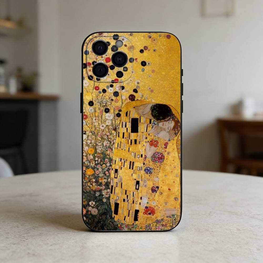 Чехол для телефона «Поцелуй» Г-Густав Климт П-Картина Для iPhone 17,16,15,14,13,12,11 Plus,Pro Max,SE4 Мягкий силиконовый черный чехол