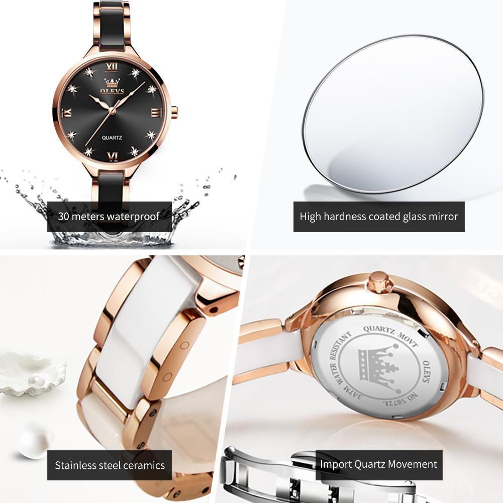 OLEVS 5872 Woman Watch Original Elegant Fashion Women's Dress Watches Steel Ceramic Strap Waterproof Ladies Quartz Wristwatch