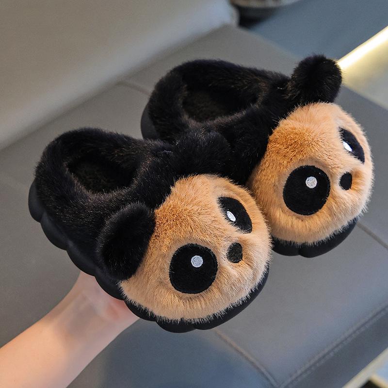 Детские зимние плюшевые тапочки-панды - Теплые хлопковые туфли без задника для мальчиков и девочек