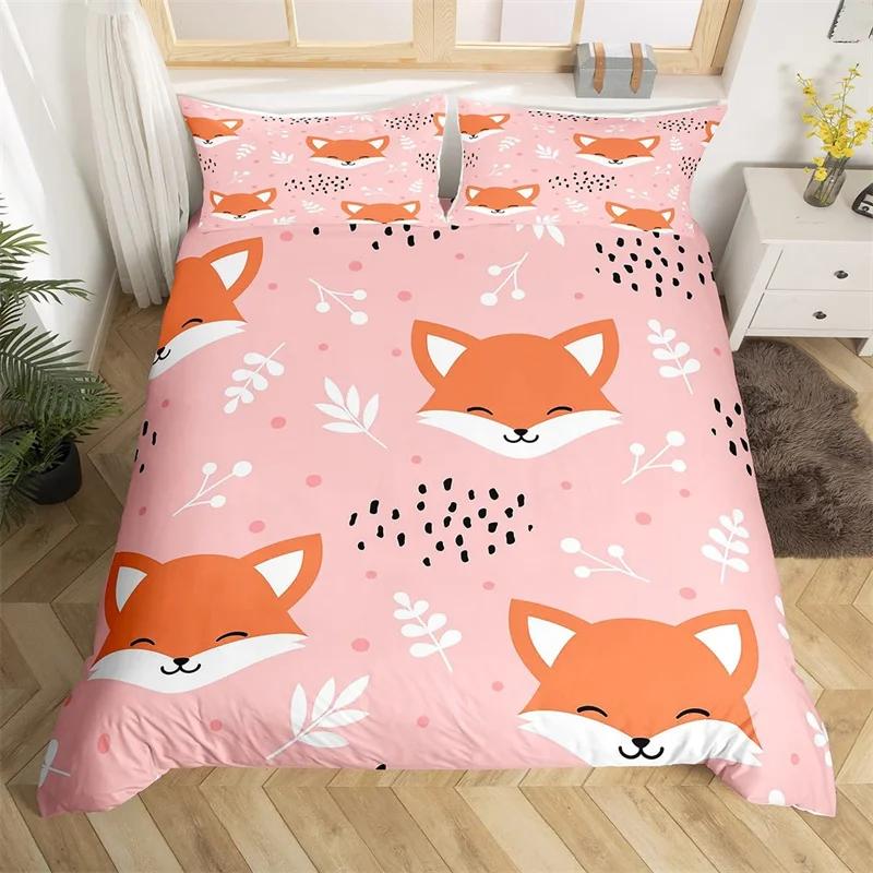 Пододеяльник с рисунком лисы для девочек, кавайный чехол для одеяла с животными, микрофибра, лесные животные, комплект постельного белья Twin Queen для детей и взрослых