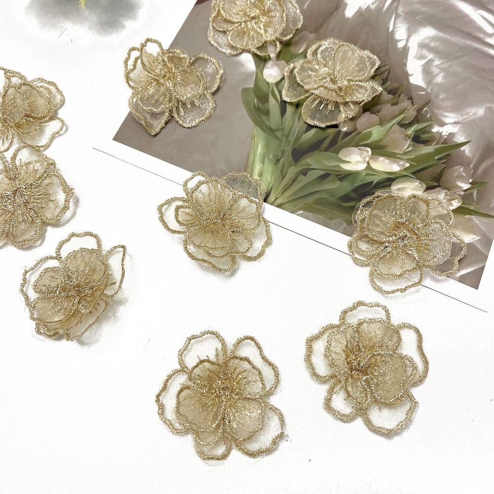 10PCS Embroidery Patch Flower Patches Sew on Clothes Patches Garment Organza Flower Applique Shirts