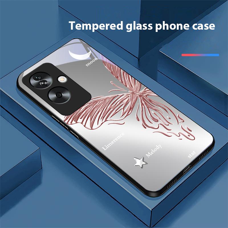 Металлический бампер-бабочка для Oppo A79 5G 58 78 74 60 4G Reno 11F Realme GT 6 11 Note 50 10 C55 X2 Закаленное стекло Черный чехол для телефона