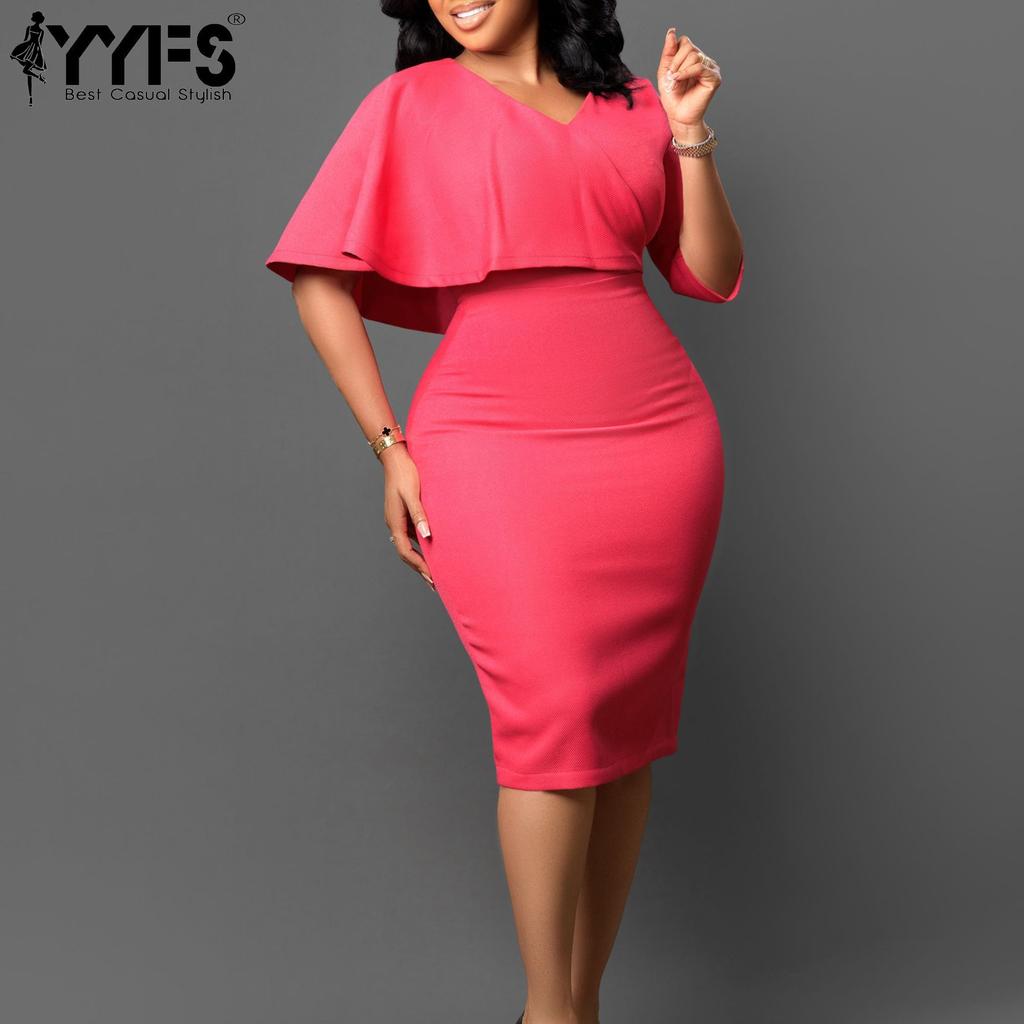 YYFS Women's Fashion Summer Spring Solid Color Print Short Sleeve V-Neck High Waist Casual Dresses