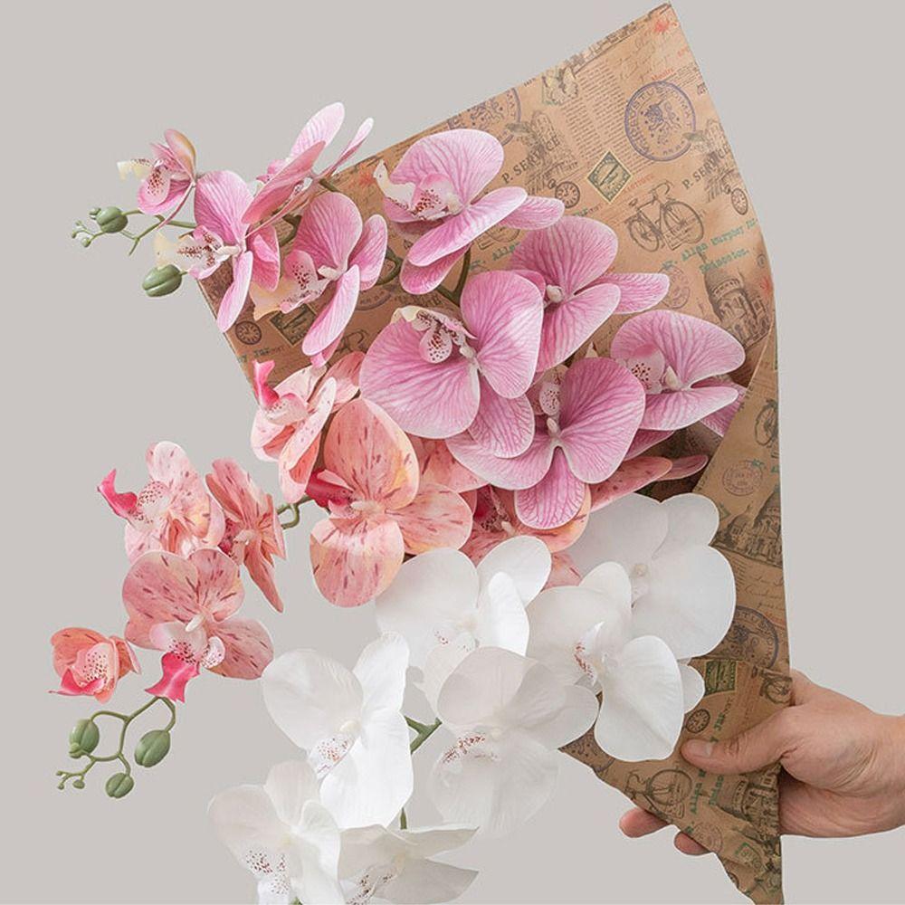 9 Head Artificial Phalaenopsis Branches Real Touch Fake Flowers Office Desktop