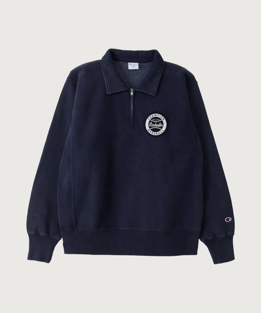 CHAMPION Reverse Weave Baseball Patch Regular Fit Fleece-Lined Half Zip Midnight Blue
