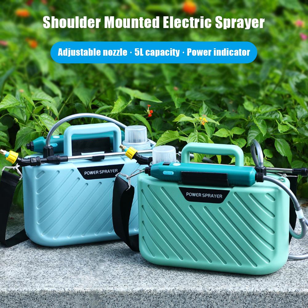 Электрический распылитель 5 л с регулируемым плечевым ремнем, перезаряжаемый через USB, с 2 насадками для распыления, электрический садовый распылитель, цифровой дисплей