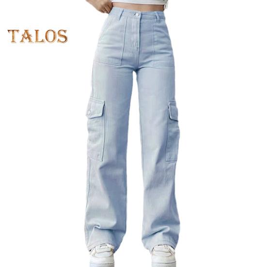 Женские брюки-карго со средней посадкой, застегивающиеся на молнию на талии, повседневные брюки с множеством карманов, прямые, свободные, однотонные длинные брюки