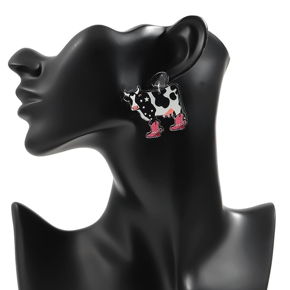 Cute Flower Cow Acrylic Print Earrings for Women Girls New Cartoon Hat Boot Cattle Animals Drop Earring Lovely Jewelry Gifts