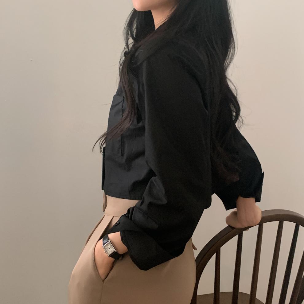 Женская рубашка, удобная и универсальная, для ранней осени, короткая секция внутри белой рубашки, женская рубашка с длинными рукавами, темперамент, элегантный модный топ