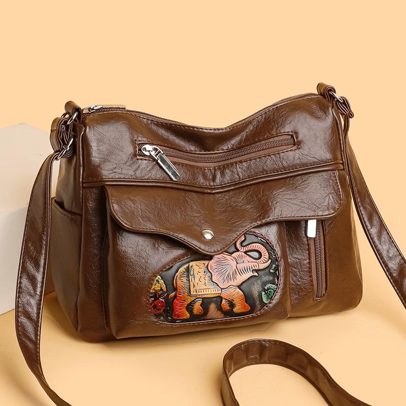 Женская сумка с тисненым слоном, сумка через плечо большой емкости, сумка для мам среднего возраста