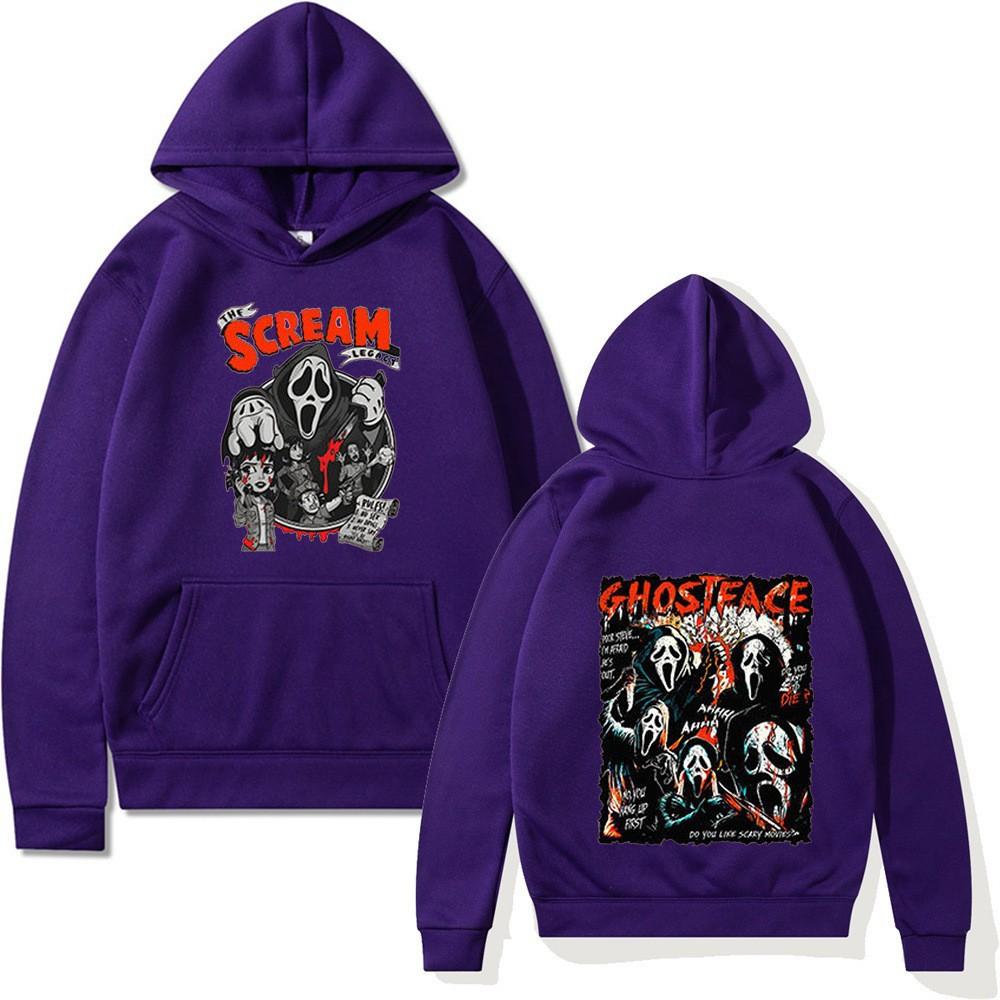 2026 screams, surrounding cartoon printed sweater autumn and winter casual versatile men's and women's long-sleeved hoodie