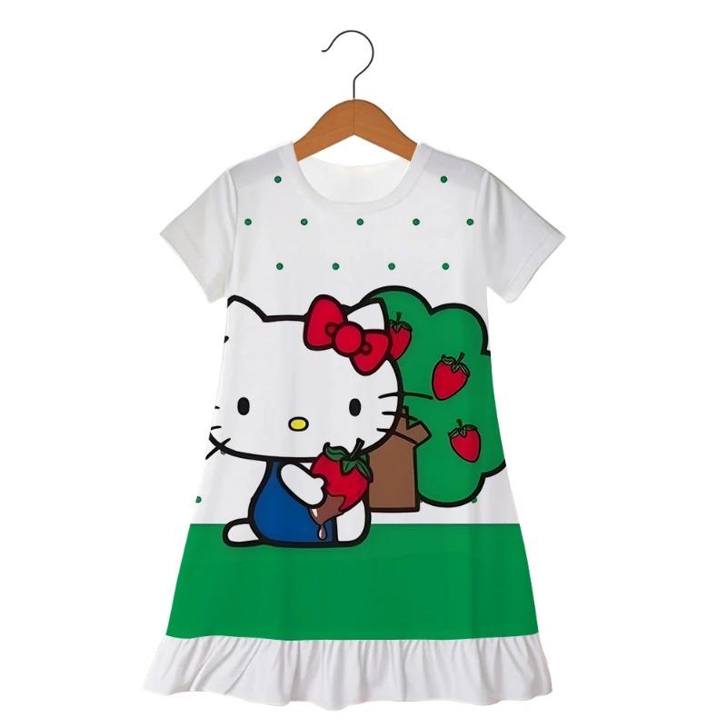 Летний Пижамный Комплект Юбка Hello Kitty Детская Мода Повседневное Платье для Девочек 3-6 Лет