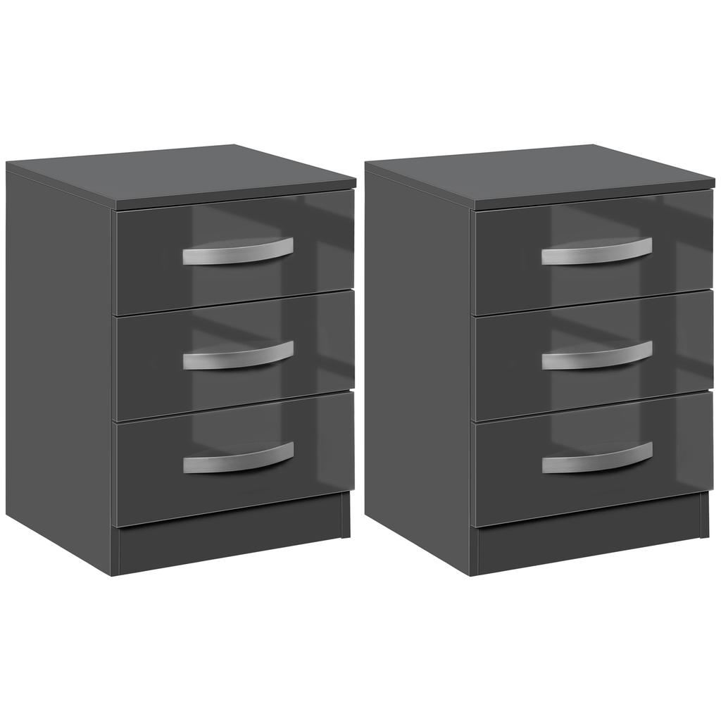Set of 2 Modern Nightstands with 3 Drawers for Bedroom and Living Room in Particleboard, 40x36x56 cm, Grey