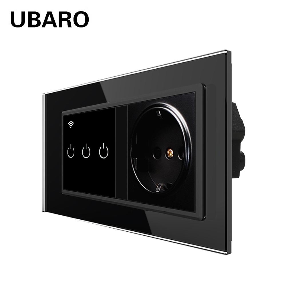 Смарт-сенсорный переключатель европейского стандарта с USB-розеткой, панель из закаленного хрустального стекла, вилка выключателя 220 В, работает с Smart Life Tuya