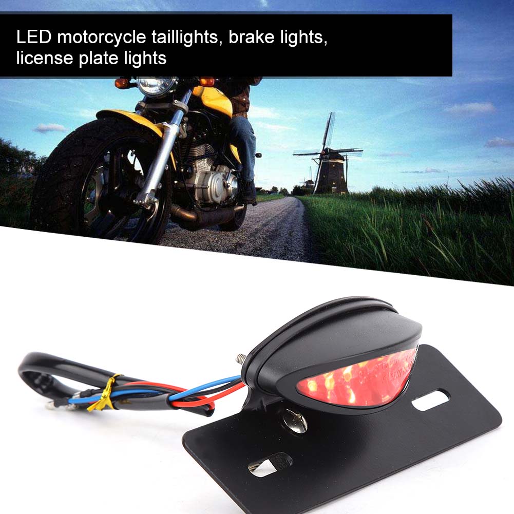 Motorcycle Taillight Retro LED Brake License Plate Light Indicator Lights(black)