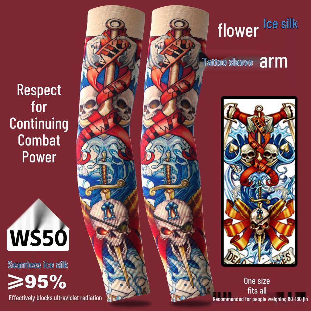 Рукава из ледяного шелка для защиты от солнца с татуировкой для мужчин и женщин - Летние для вождения, езды на велосипеде, с цветочным дизайном