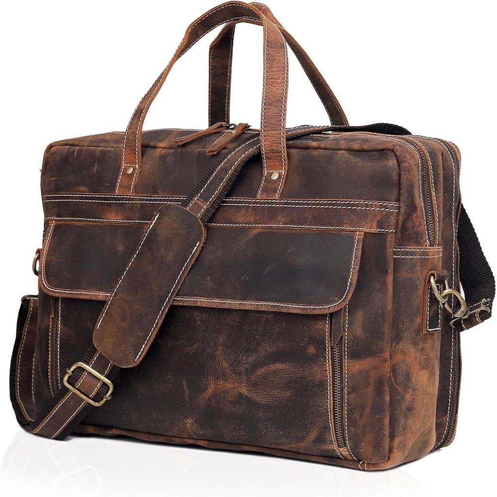 Leather Messenger Bag for Men  Full Grain Leather Briefcase Laptop Satchel Office Crossbody Travel Bag