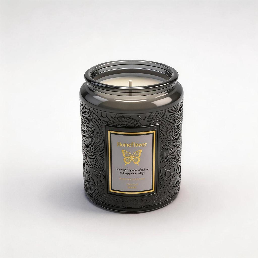 Elegant Embossed Glass Candle Set - Smokeless Soy Wax Aromatherapy for Home