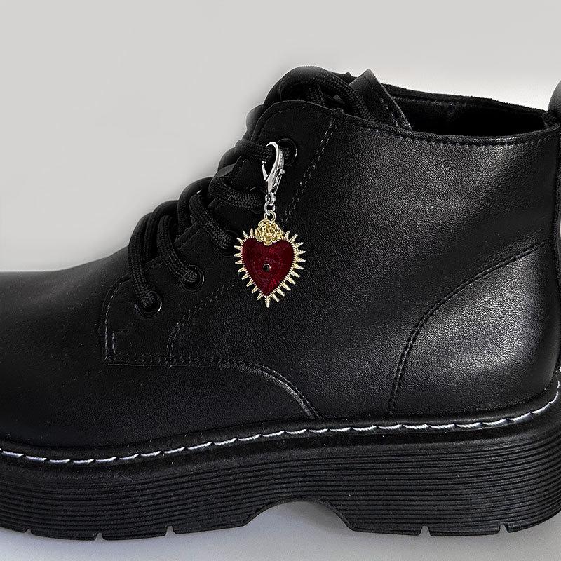 Gothic Devil's Eye Heart Buckle Martin Boots with Dark Metal Pendant