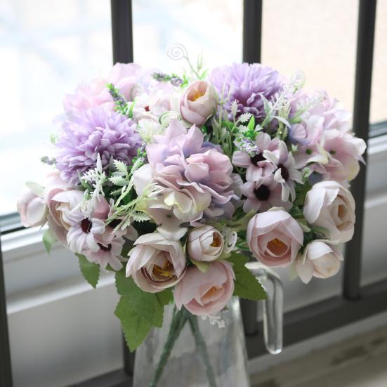 Artificial Flowers Bunch Realistic Faux Silk Flowers Long-Lasting Hydrangea Rose Fake Flowers for Vase Flower Arrangement Home Decor Wedding