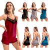 Women's Summer 2 Piece Ice Silk Homewear Sexy Lace Camisole and Shorts Pajama Set Cross Back Loungewear