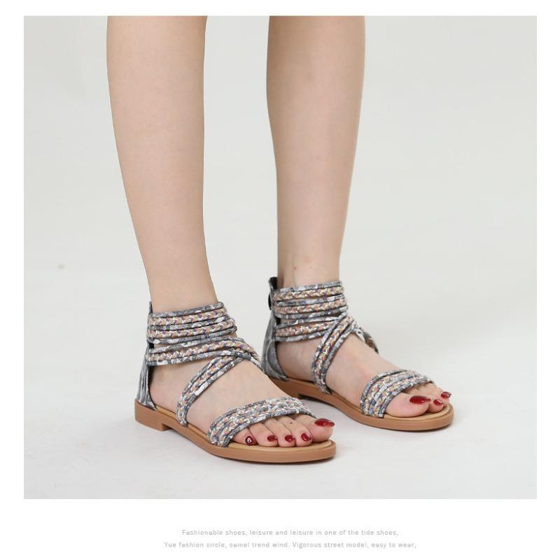 Sandals Women Flat Roman Cross Strap Bohemian Beach Shoes Women Seaside Vacation