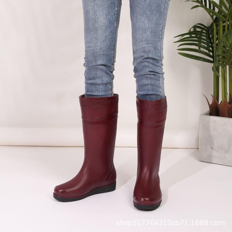 Fashion Long Rain Shoes Extra High Rain Boots Women's Velvet Cotton Flat-bottomed Water Shoes Women's Non-slip Rubber Shoes Water Boots Matte