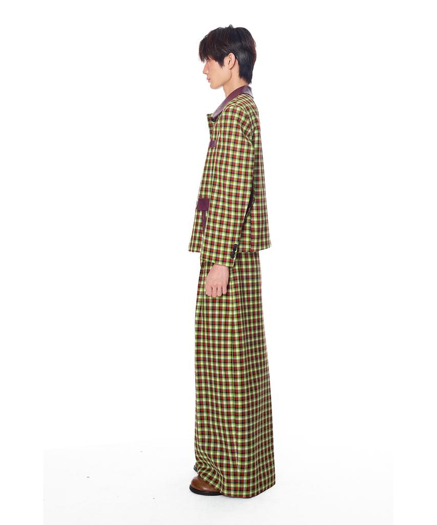 GREEDILOUS Check Wide Single Pleats Pants