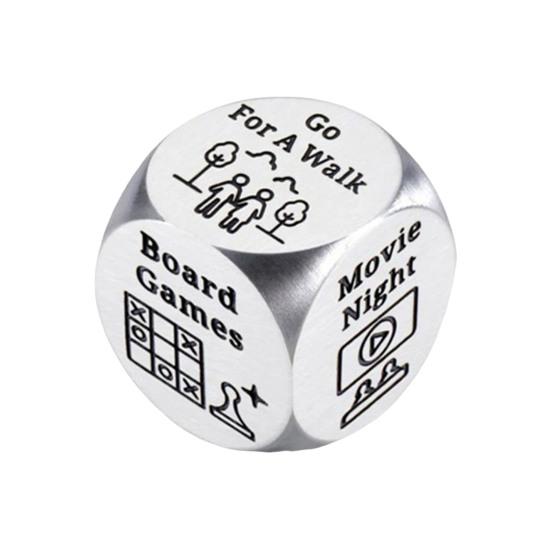 Date Idea Decider Dice Portable Stainless Steel Adults Couple Decision Dice 6 Sides Food Takeaway Decision Dice Girlfriend Boyfriend Gift