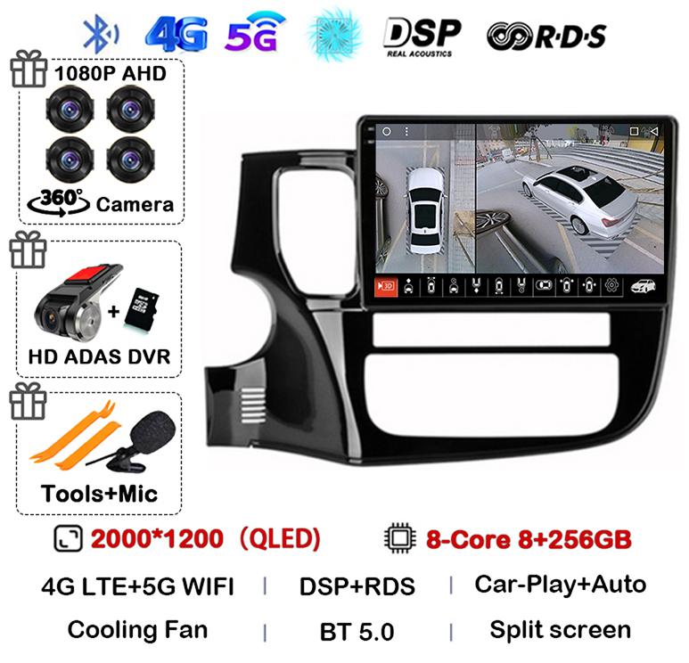 Android14 Carplay Автомагнитола для Mitsubishi Outlander 3 GF0W GG0W 2012-2018 Мультимедийный GPS-плеер Стерео 2din Головное устройство DSP