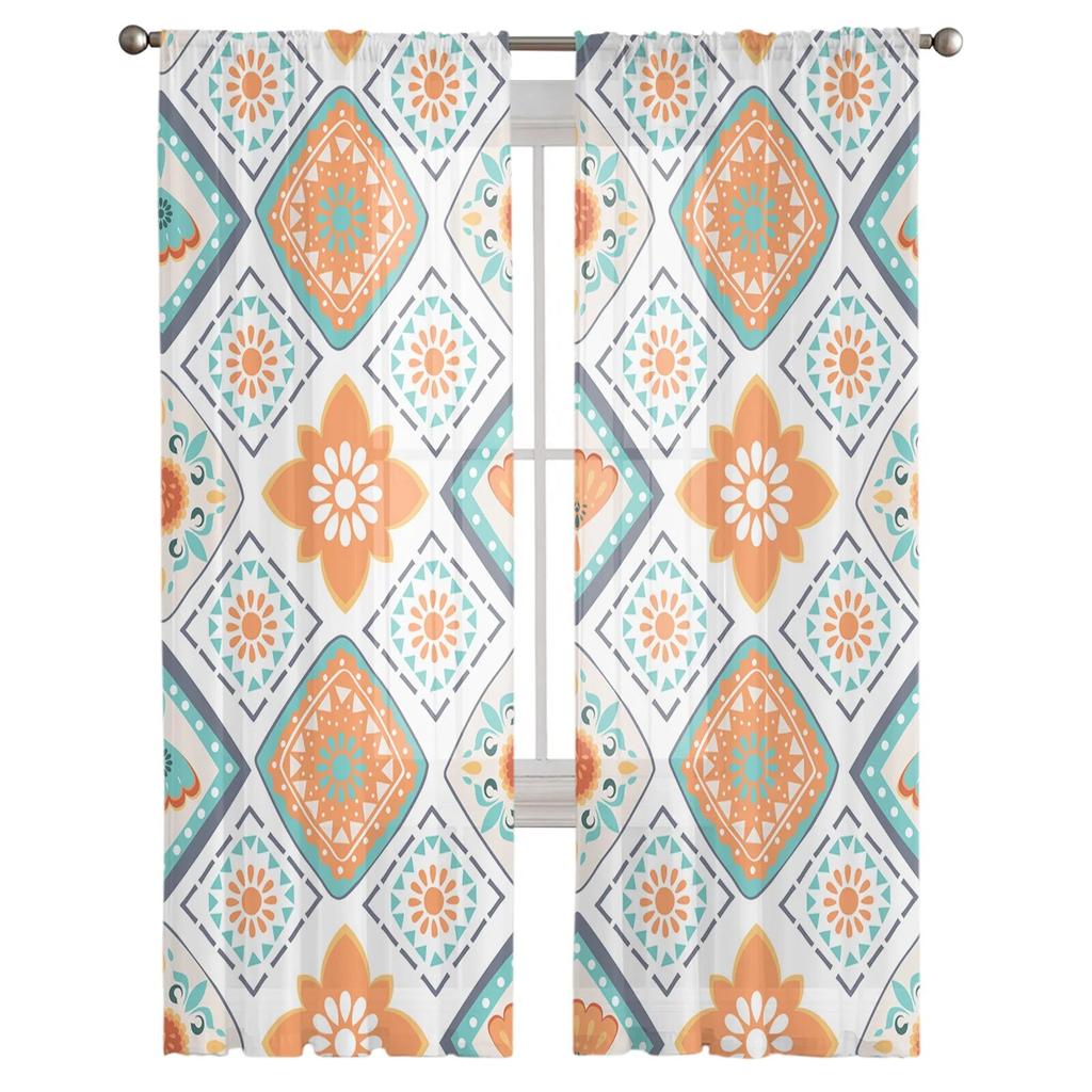 Bohemian Summer Tulle Curtains Sheer Lightweight for Living Room Kitchen Bedroom Modern Home Decor