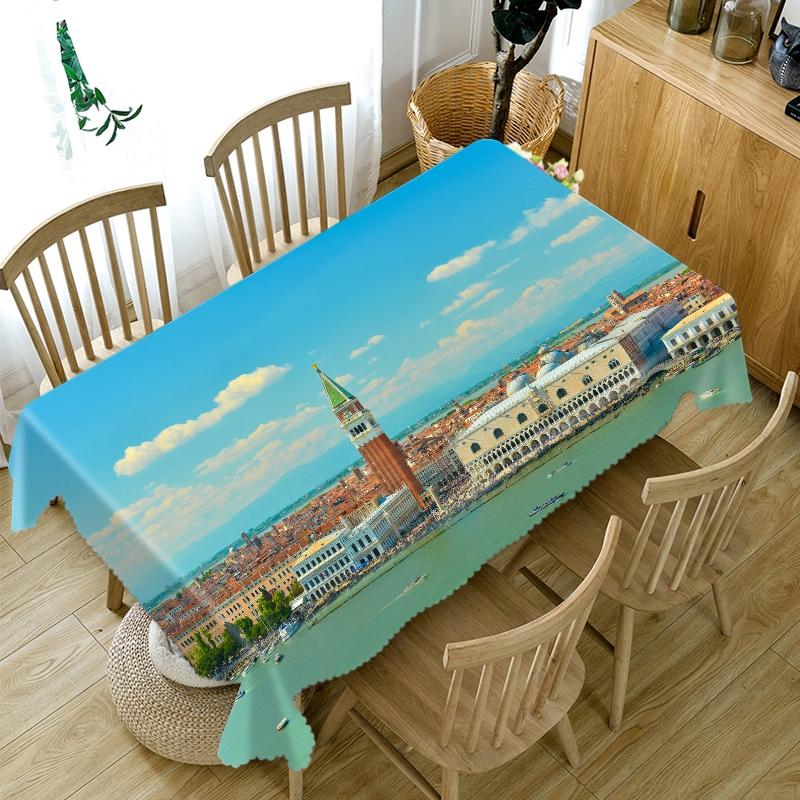 Thicken Cotton Tablecloth Seascape Landscape Pattern Rectangular Round Table Cloth For Wedding Picnic Party