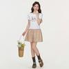 Korean white round neck front shoulder cartoon printed short-sleeved T-shirt women's summer slim-fitting and thin short top