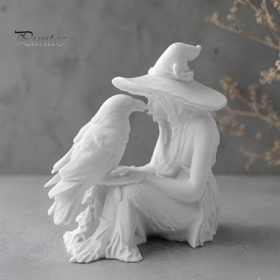 Готическое искусство для камина 3D-печатная статуэтка ведьмы и скульптура ворона, Жуткое настольное украшение, Хэллоуин, Мистическая фигурка, Домашний стол, Полка, Каминная полка