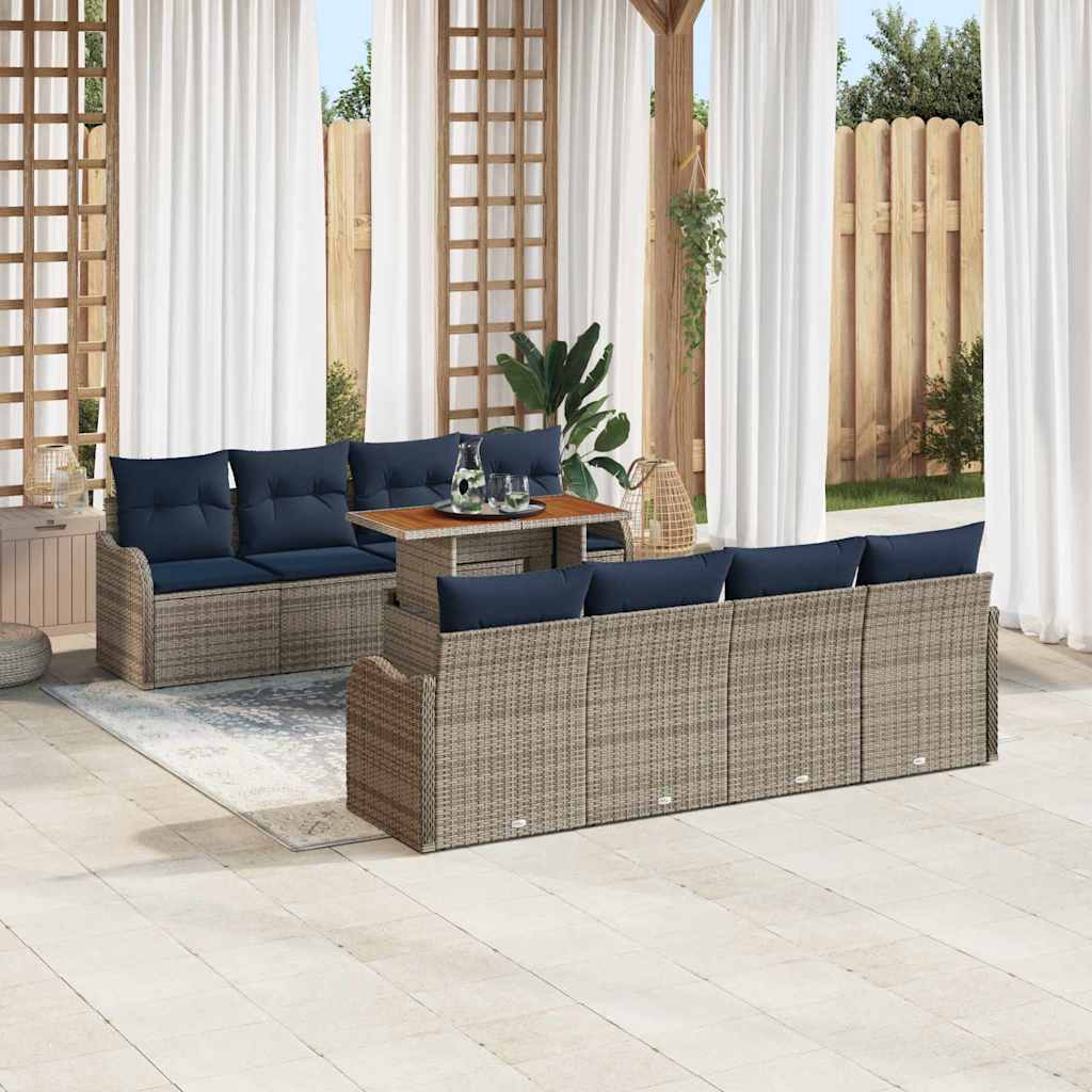Garden Sofa Set 7 pcs Grey and Navy Blue