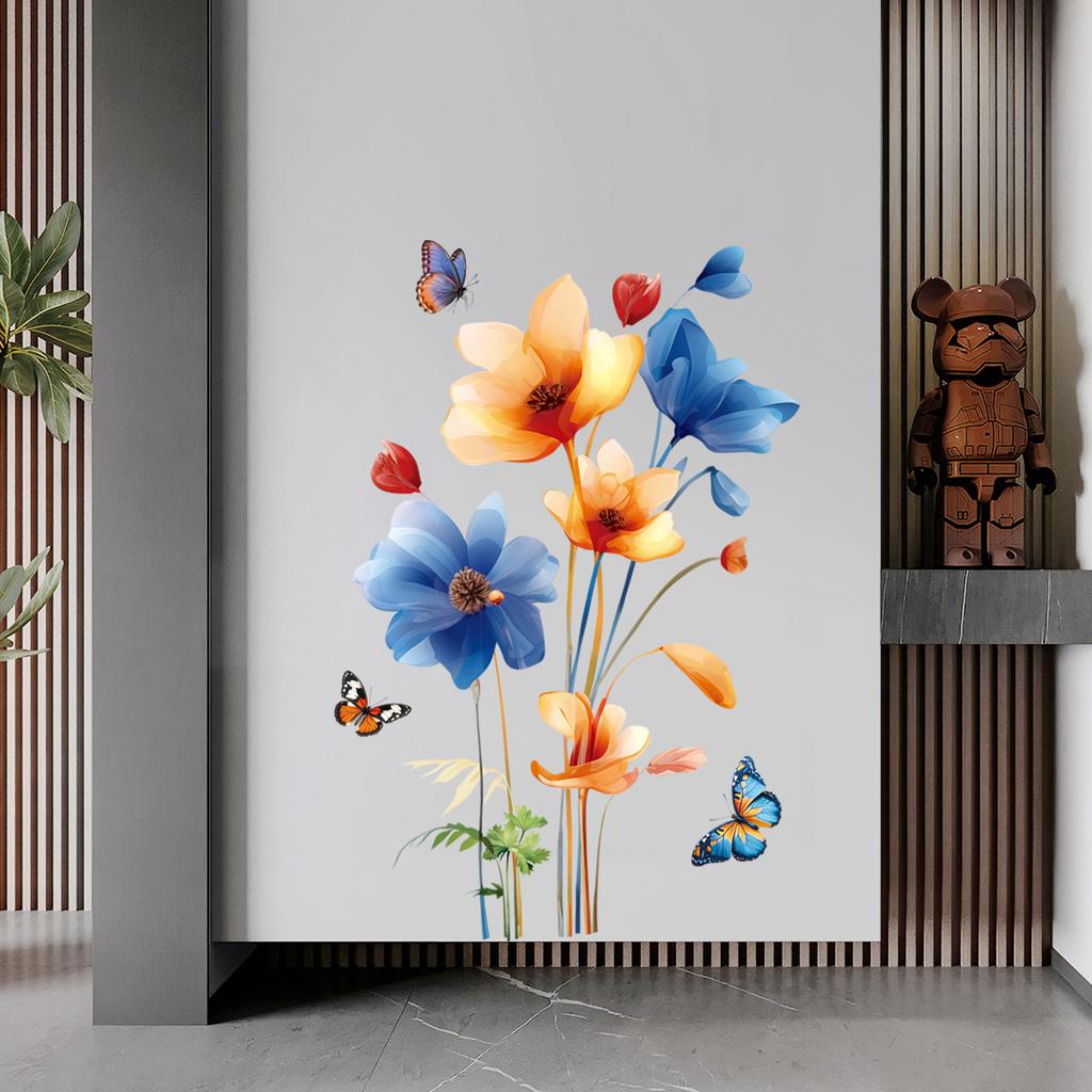 Креативные наклейки на стену с цветами, наклейки-бабочки, самоклеящееся украшение для спальни, гостиной, фона для дивана, коридора, прихожей, домашний декор
