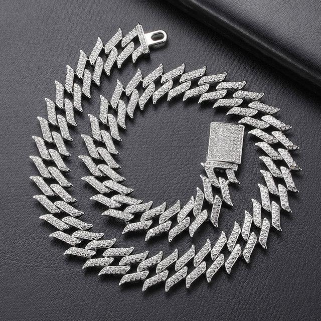 Браслет-цепочка в стиле хип-хоп с кубинскими звеньями и 2 рядами шипов, 15 мм, Aaa +Iced Out, со стразами из сплава, для мужчин и женщин, ювелирные изделия