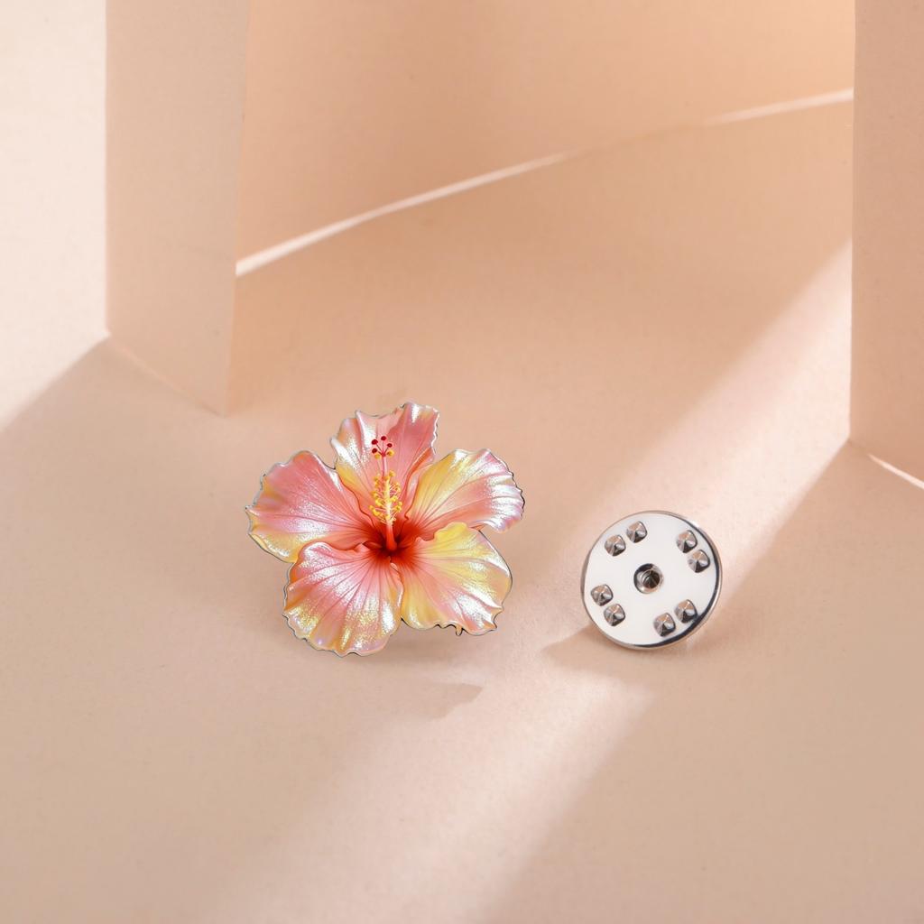 Stainless Steel Red Hibiscus Flower Pin Jewelry Stainless Steel Pink Hibiscus Flower Brooch for Women Birthday Gift