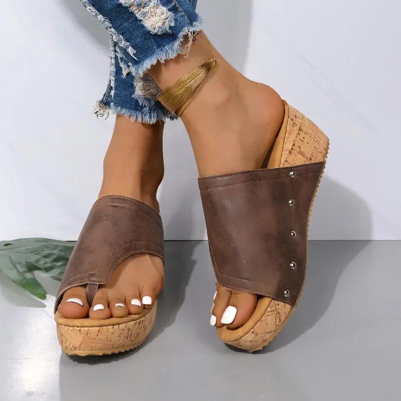Fashion Ladies Shoes 2024 High Quality Open Toe Women's Slippers Summer Rome Solid Outdoor Casual Platform Wedge Large Size Slippers