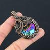 Titanium Moon Druzy Gemstone Pure Copper Wire Wrapped Handmade Pendant Jewelry