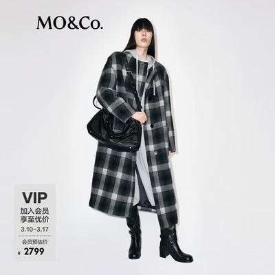 МО&Ко. Женская клетчатая куртка с капюшоном из смесовой шерсти