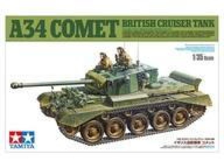 Tamiya scale British cruiser tank Comet model Miniature Series for 1/35 kit, "Military No. 380," display.