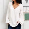 New Women's Casual Long-sleeved V-neck Solid Color Multi-color Women's Tops T-shirt