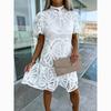 Summer Embroidered Lace Dress Women Sexy Hollow Out Elegant Party Short Dresses Women Casual Vintage Fashion Puff Short Sleeve Dress 581