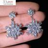 Блестящие серьги-подвески в форме цветка для женщин серебряного цвета с полностью выложенным кристаллом циркония, модные свадебные украшения для вечеринок