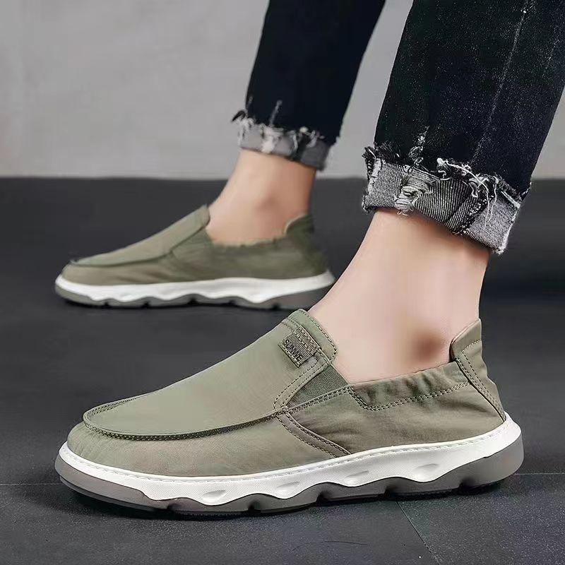 Large size old Beijing ice silk canvas shoes breathable board shoes soft sole lazy shoes dad casual online canvas shoes