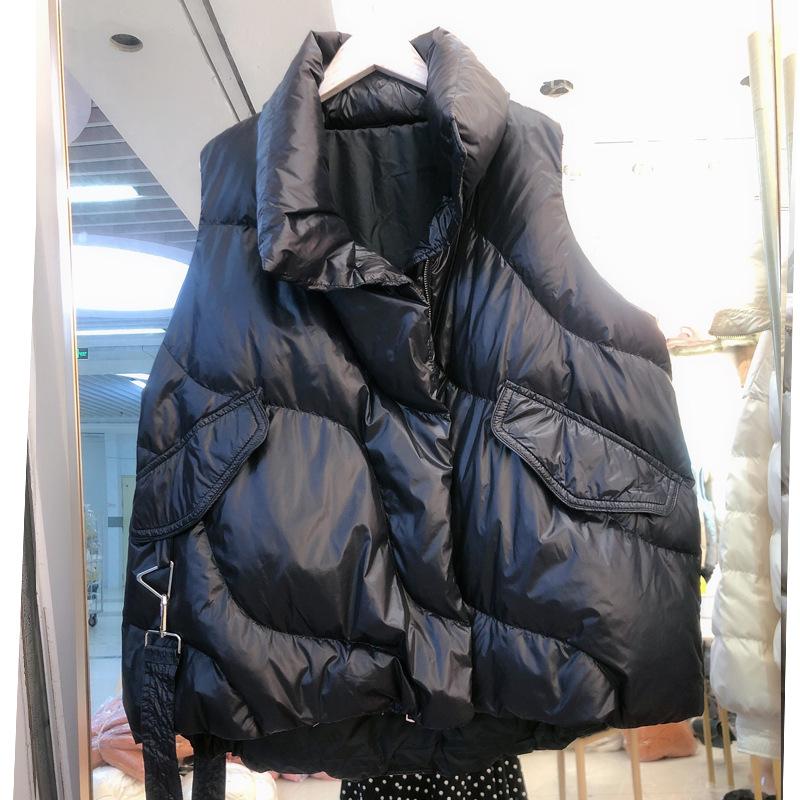 Осенне-зимний европейский пуховый жилет, женская мода, корейская версия, большой размер, свободный повседневный белый утиный пух, легкий стоячий воротник-стойка